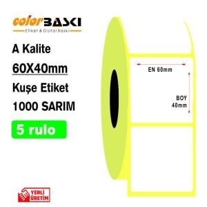 60x40 Kuşe Etiket 1000 Sarım 5 RULO