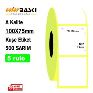 100x75 Kuşe Etiket 500 Sarım 5 RULO