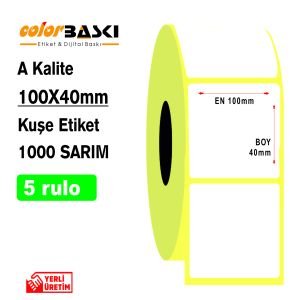 100x40 Kuşel Etiket 1000 Sarım 5 RULO