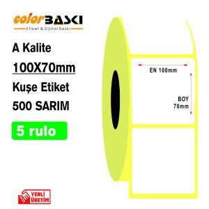 100x70 Kuşe Etiket 500 Sarım 5 RULO