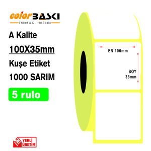 100x35 Kuşe Etiket 1000 Sarım 5 RULO