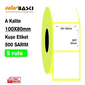 100x80 Kuşe Etiket 500 Sarım 5 RULO