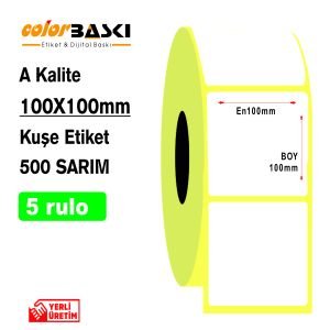 100x100 Kuşe Etiket 500 Sarım 5 RULO
